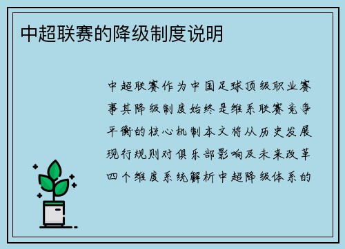 中超联赛的降级制度说明